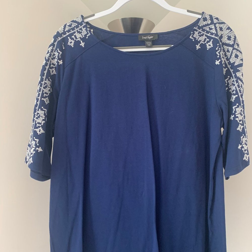 Lord & Taylor Tee with Embroidered Sleeves